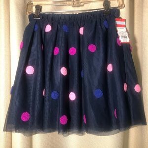 Big girls polka dot pom-pom skirt